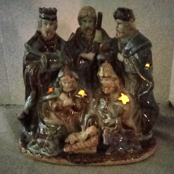 Ceramic Nativity Candle Luminary Figurine Wise Men Joseph Mary Baby Jesus Scene - Picture 12 of 12